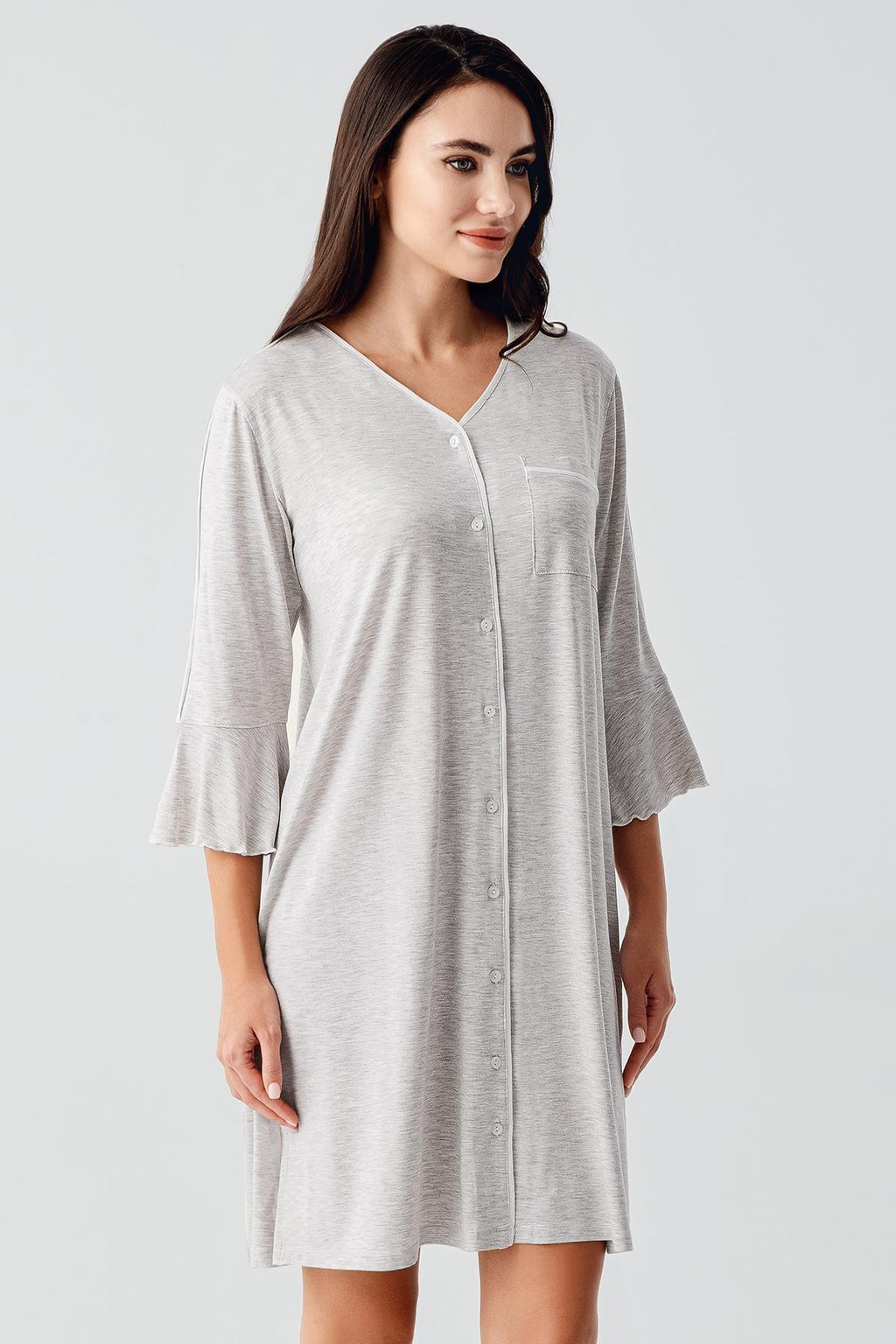 Strip Maternity Feeding-Friendly Nightgown Grey - S16107