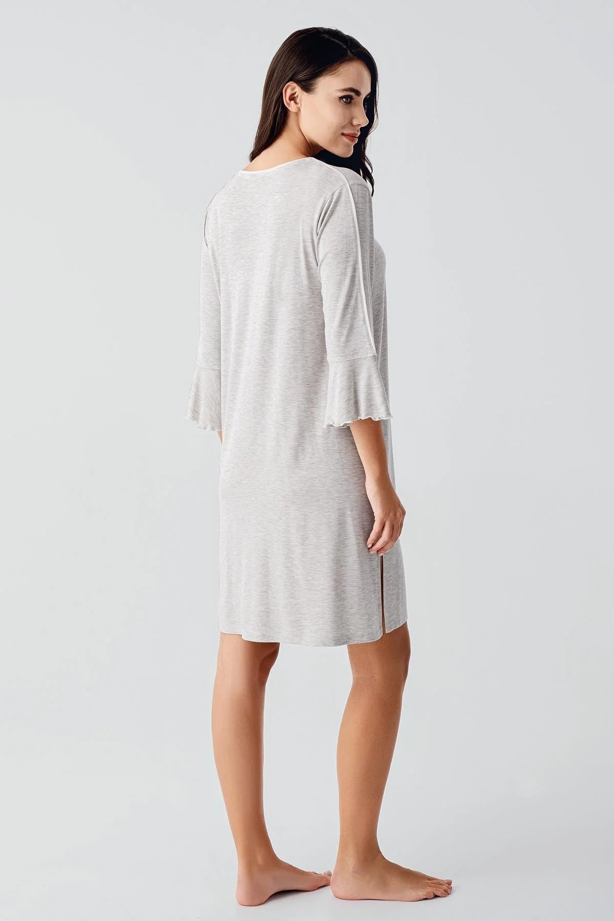 Strip Maternity Feeding-Friendly Nightgown Grey - S16107