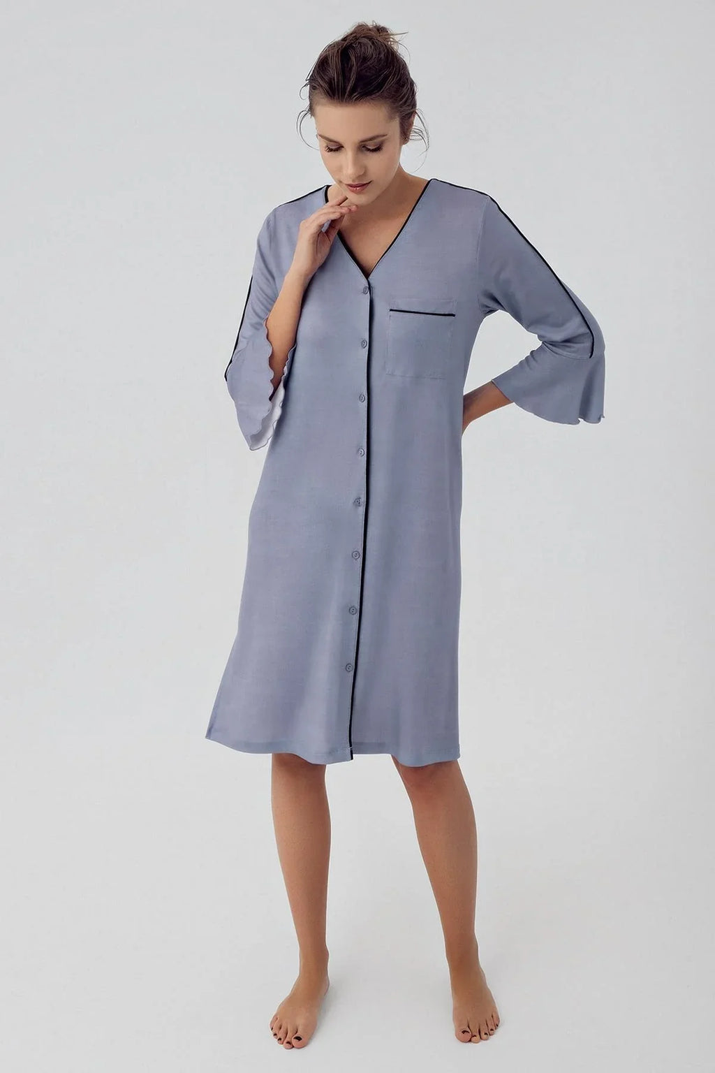 Strip Maternity Feeding-Friendly Nightgown Indigo - S16107