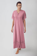 Lace Sleeve Maternity Feeding-Friendly Nightgown Dried Rose - S16111