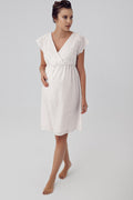 Woven Double Breasted Maternity Feeding-Friendly Nightgown Ecru - S16113