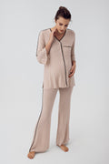 Strip Maternity Feeding-Friendly Pajama Set Beige - S16207