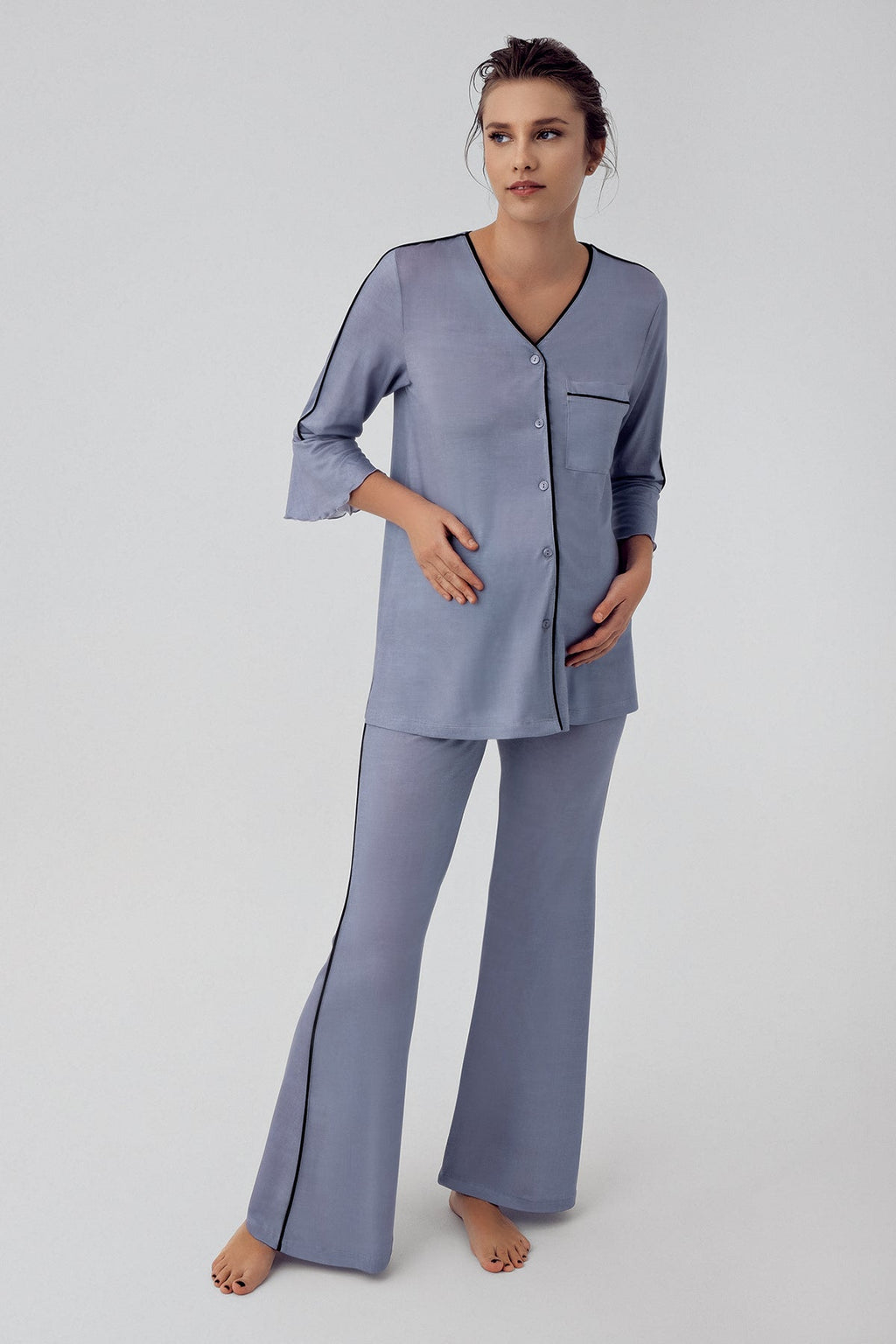 Strip Maternity Feeding-Friendly Pajama Set Indigo - S16207