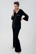Strip Maternity Feeding-Friendly Pajama Set Black - S16207
