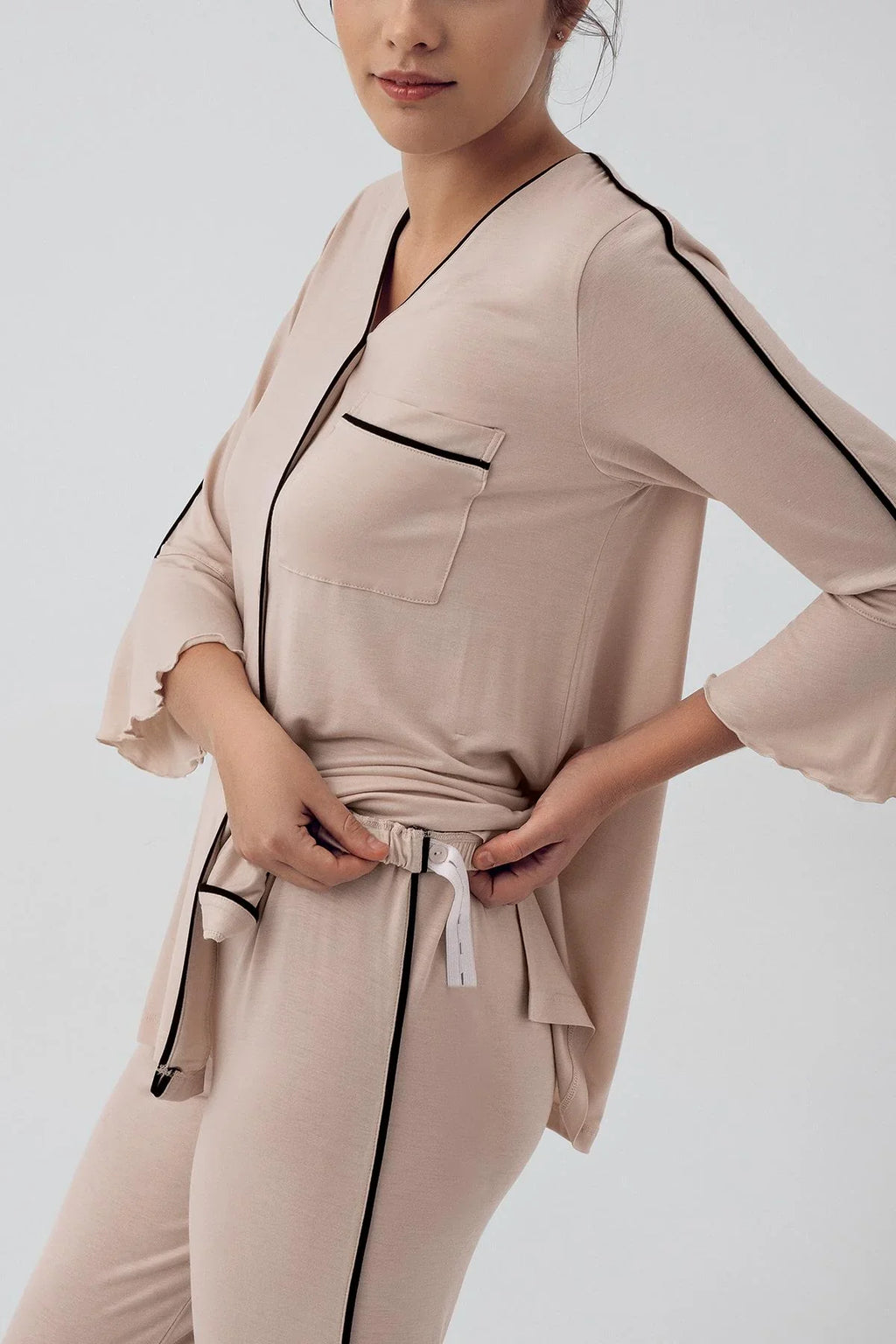 Strip Maternity Feeding-Friendly Pajama Set Beige - S16207