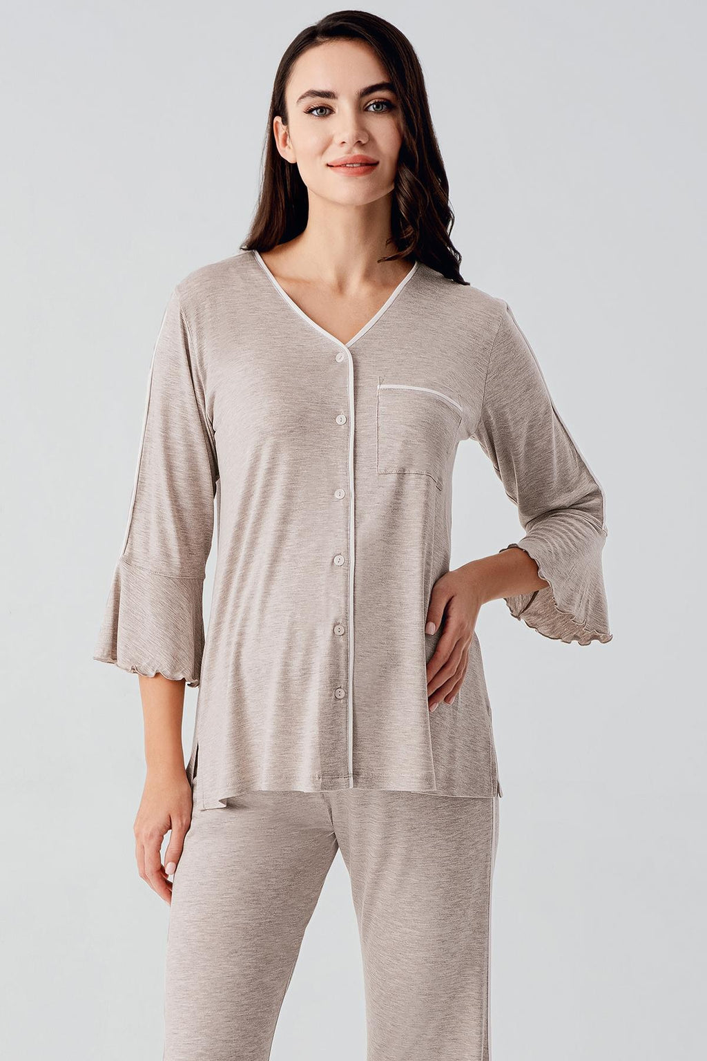 Strip Maternity Feeding-Friendly Pajama Set Beige - S16207