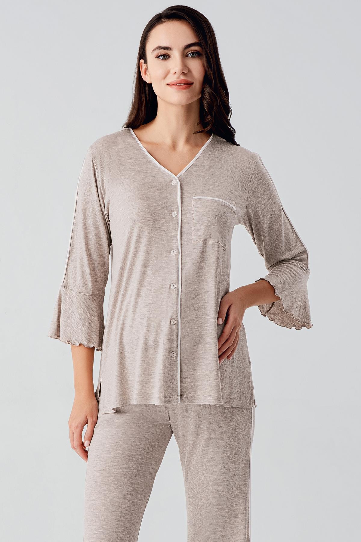 Strip Maternity Feeding-Friendly Pajama Set Beige - S16207