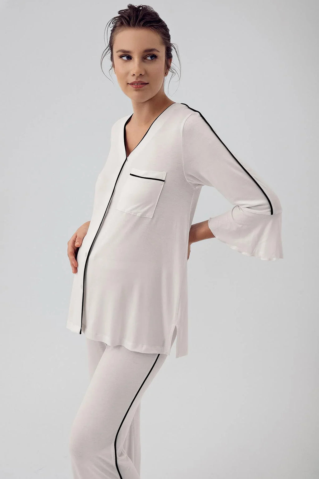 Strip Maternity Feeding-Friendly Pajama Set Ecru - S16207