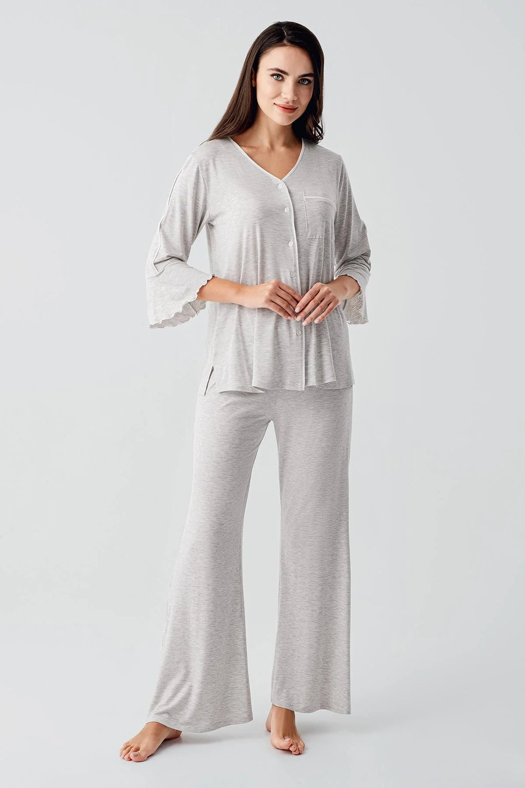 Strip Maternity Feeding-Friendly Pajama Set Grey - S16207