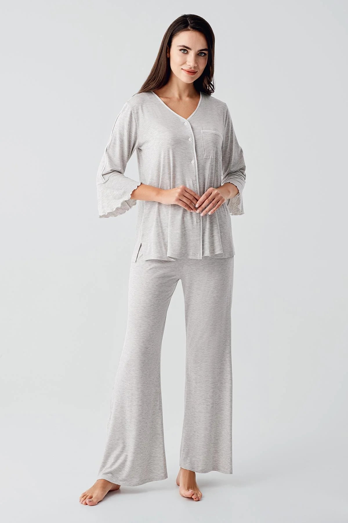 Strip Maternity Feeding-Friendly Pajama Set Grey - S16207