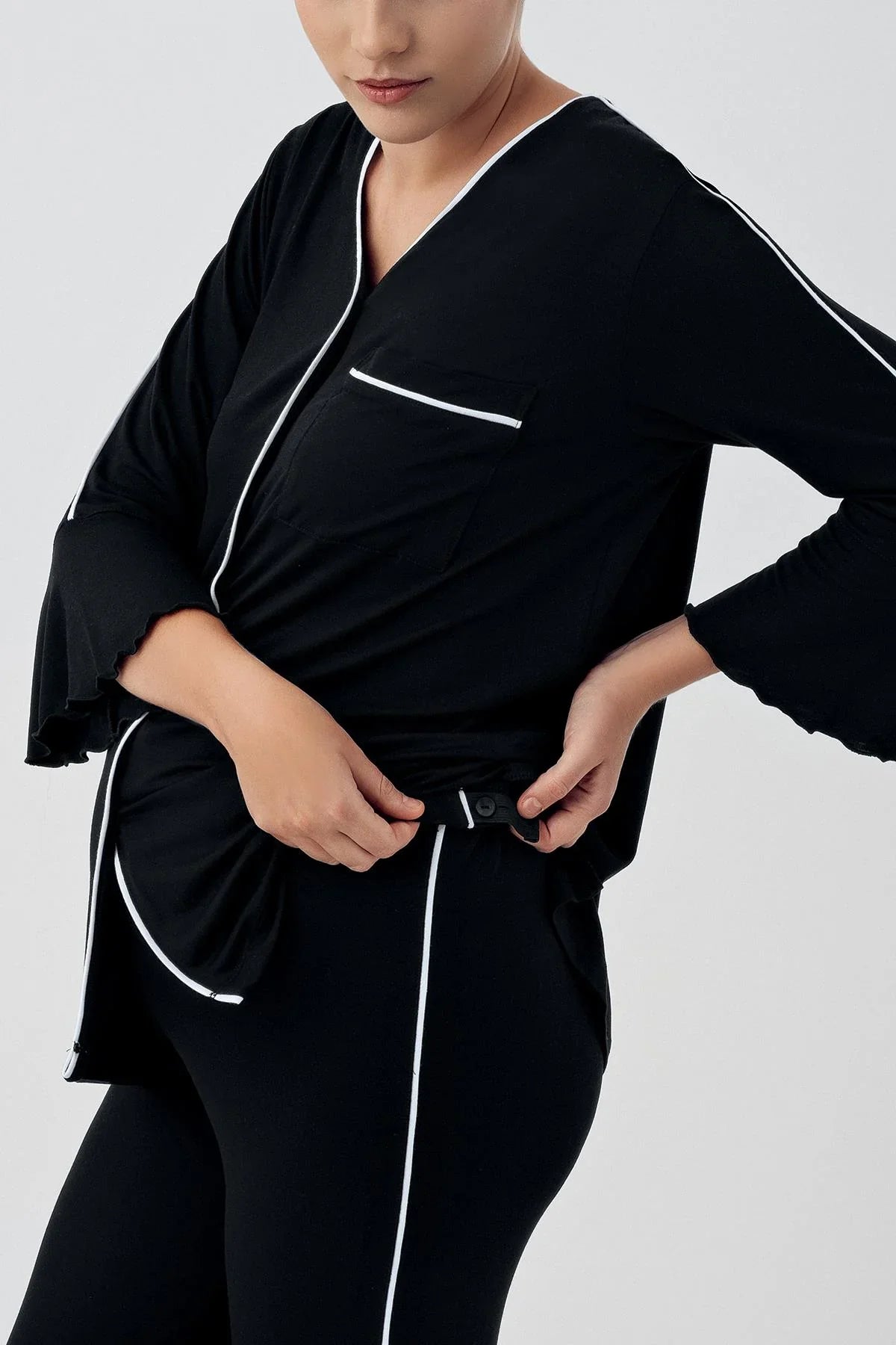 Strip Maternity Feeding-Friendly Pajama Set Black - S16207