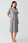 Pleated Double Breastfeeding Maternity Feeding-Friendly Nightgown Grey - S17100