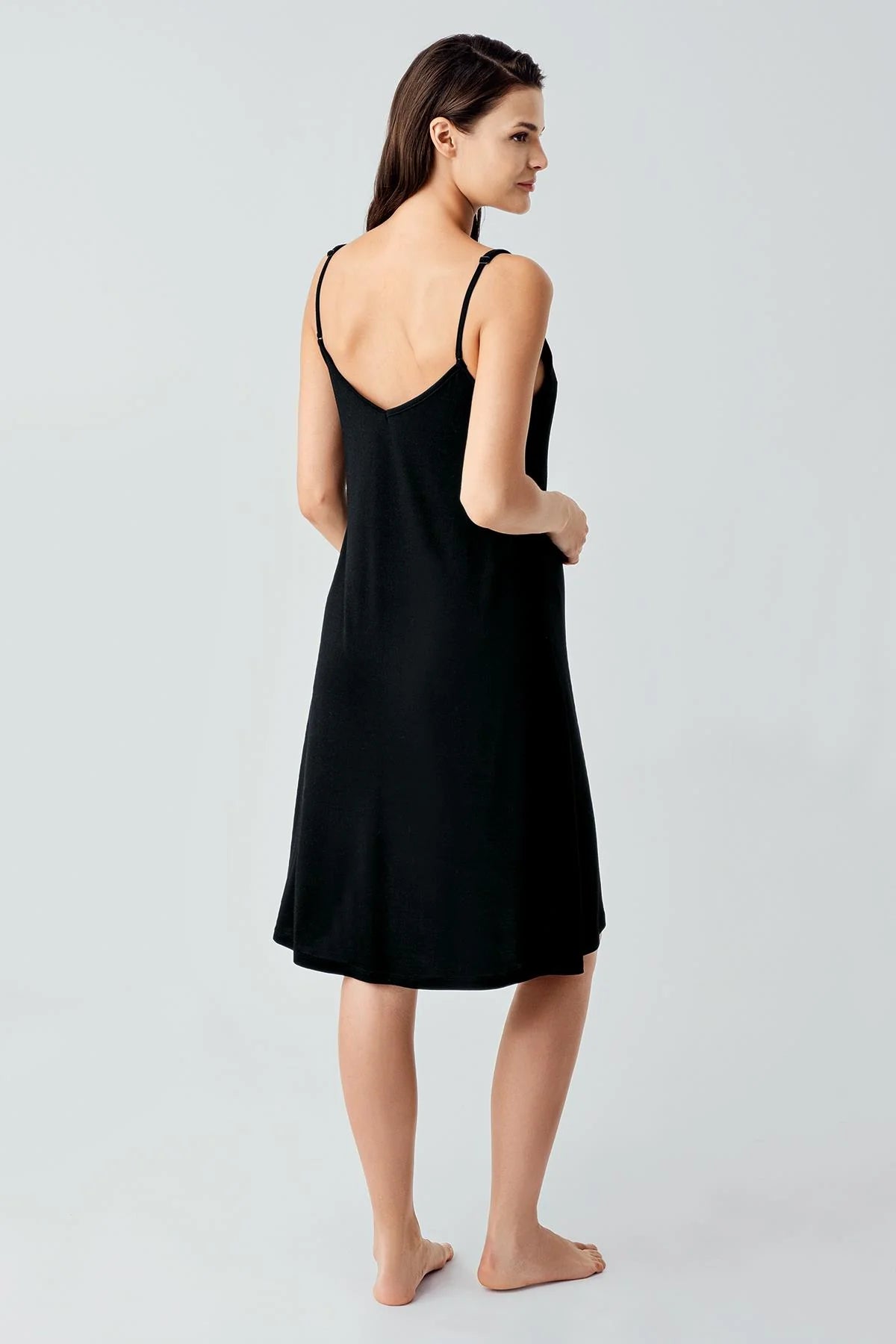 Strappy Maternity Feeding-Friendly Nightgown Black - S17101