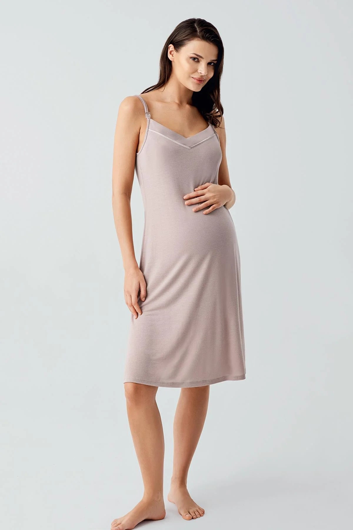 Strappy Maternity Feeding-Friendly Nightgown Mink - S17101