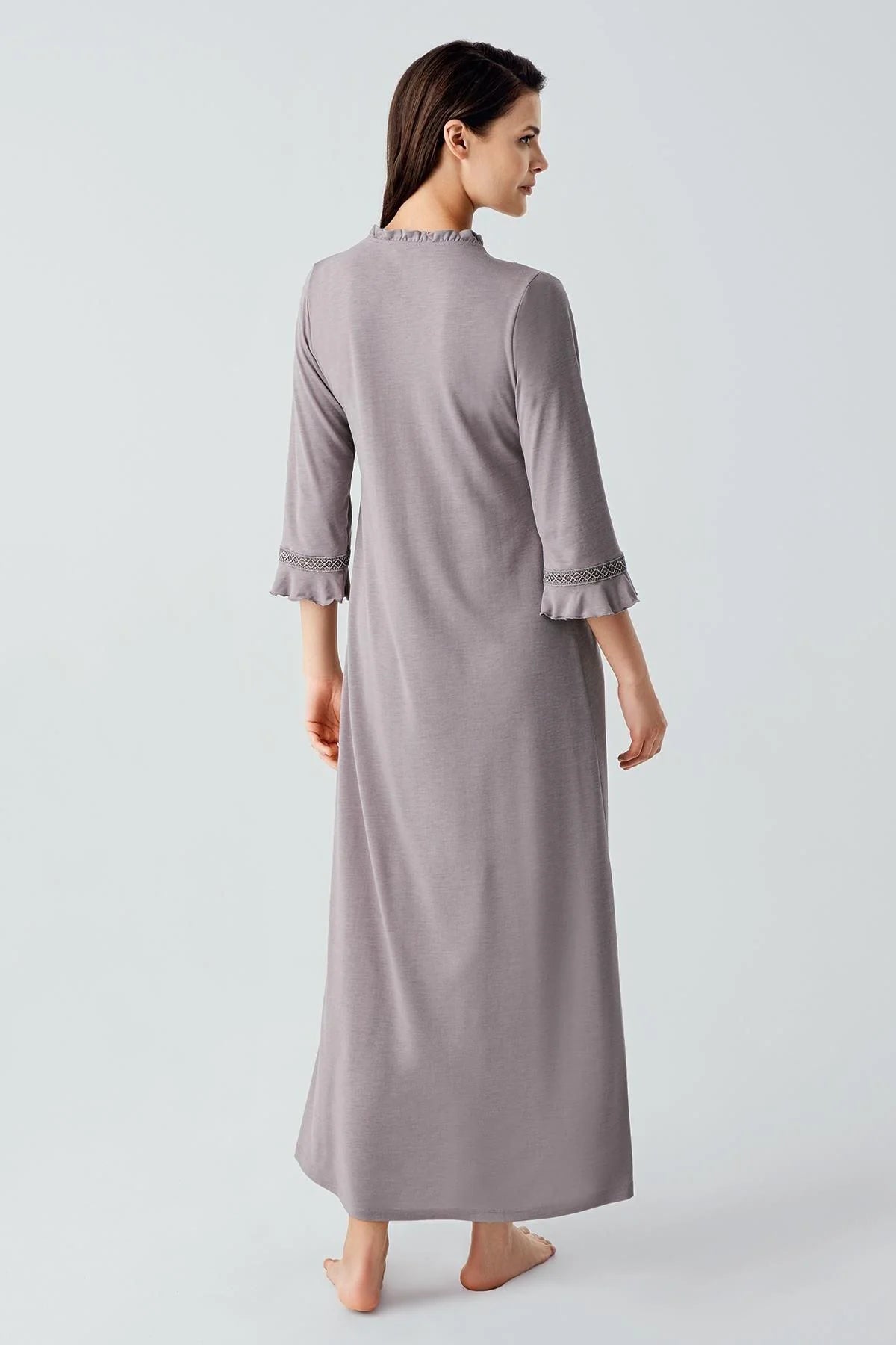 Lace Detailed Plus Size Maternity Feeding-Friendly Nightgown Grey - S17110