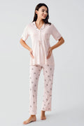 Bow Pattern Maternity Feeding-Friendly Pajama Set Salmon - S17207