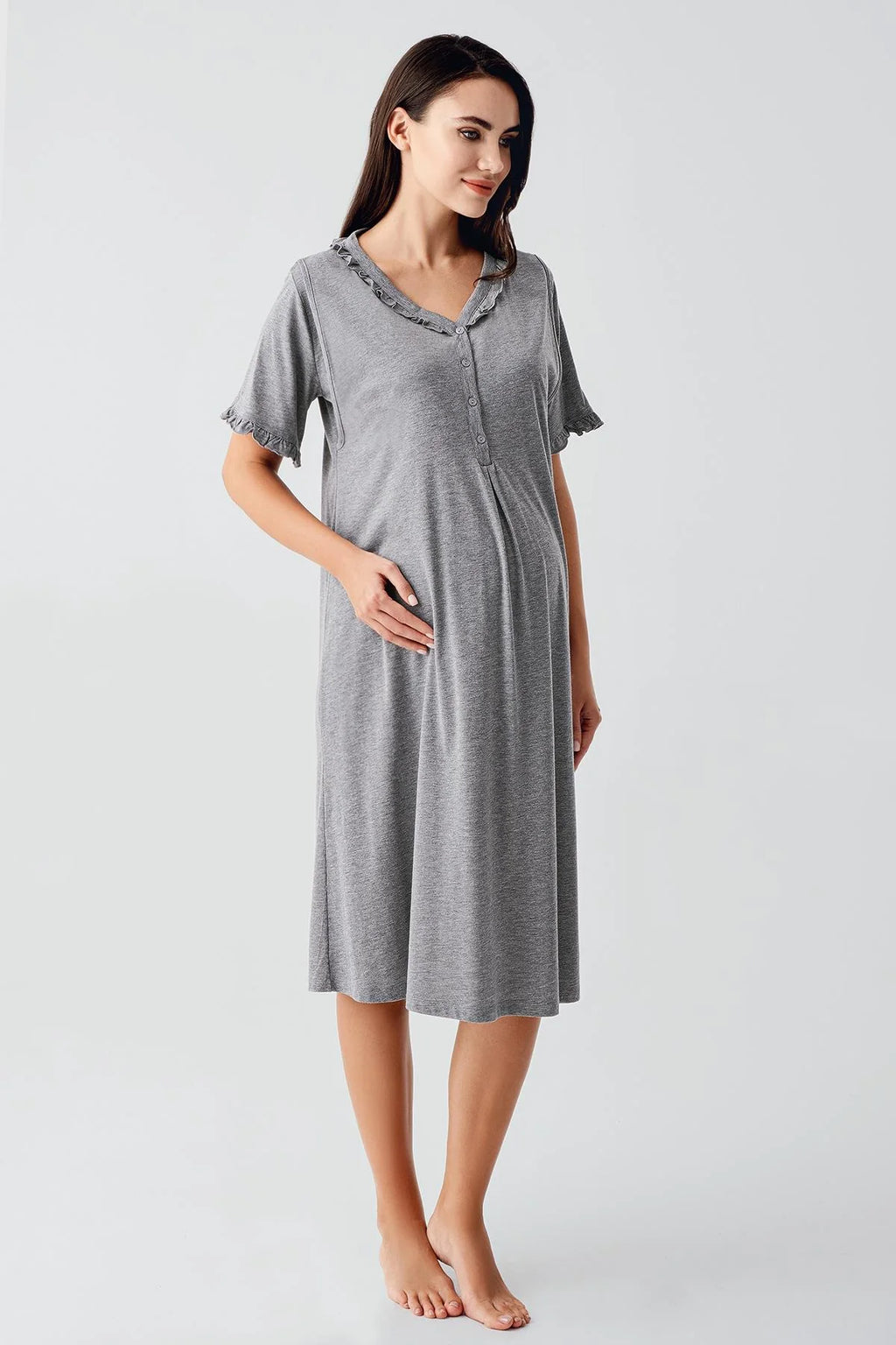 Pleated Double Breastfeeding 4-Piece Maternity Feeding-Friendly Set Grey - S400200
