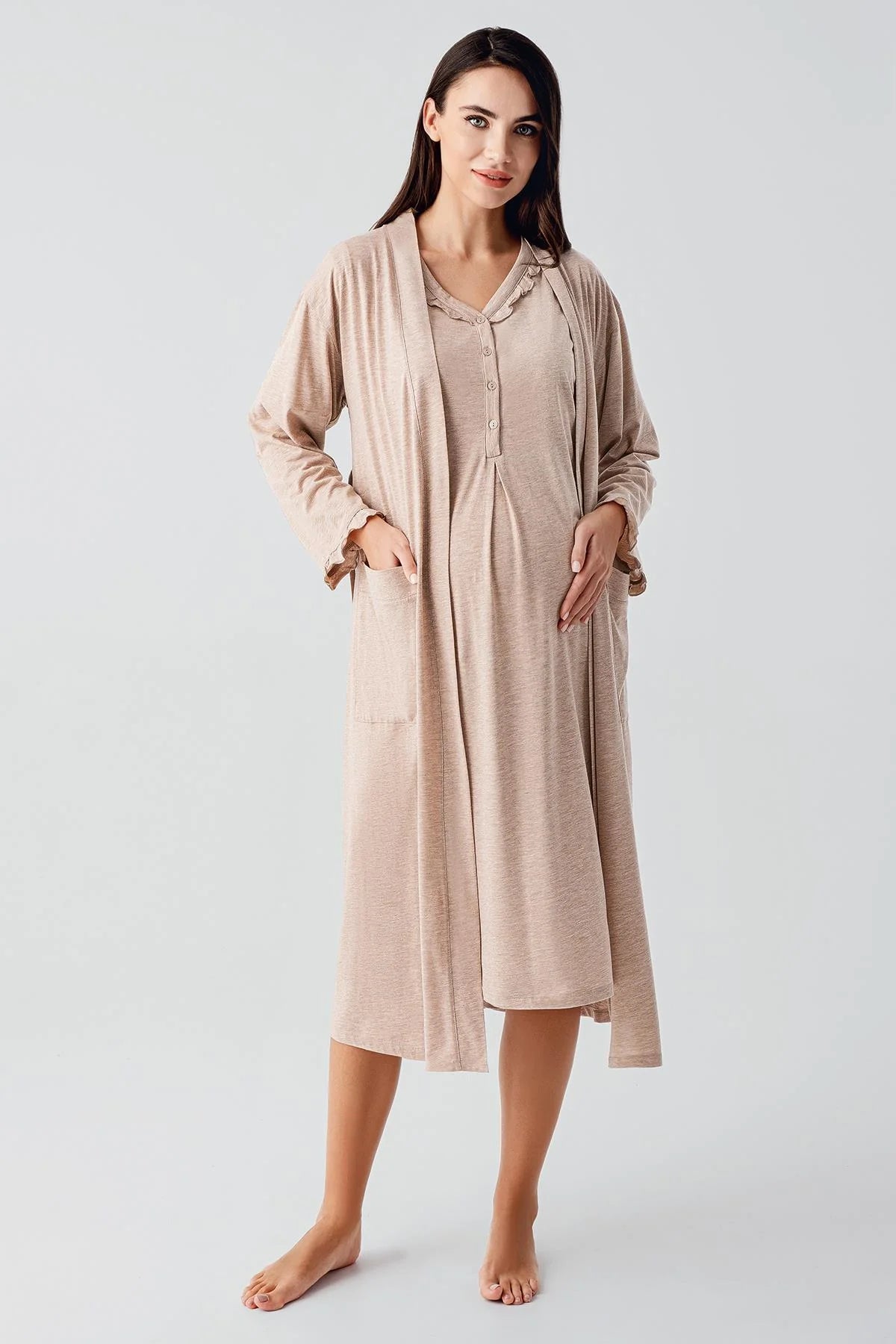 Pleated Double Breastfeeding 4-Piece Maternity Feeding-Friendly Set Coffee - S400200