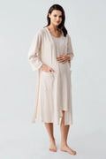 Hidden Breastfeeding Panel Maternity Feeding-Friendly Nightgown & Robe Set Beige - S17408