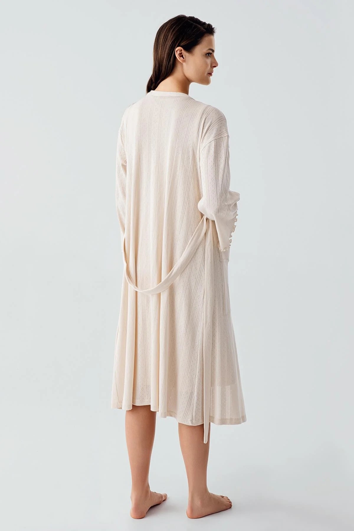 Hidden Breastfeeding Panel Maternity Feeding-Friendly Nightgown & Robe Set Beige - S17408