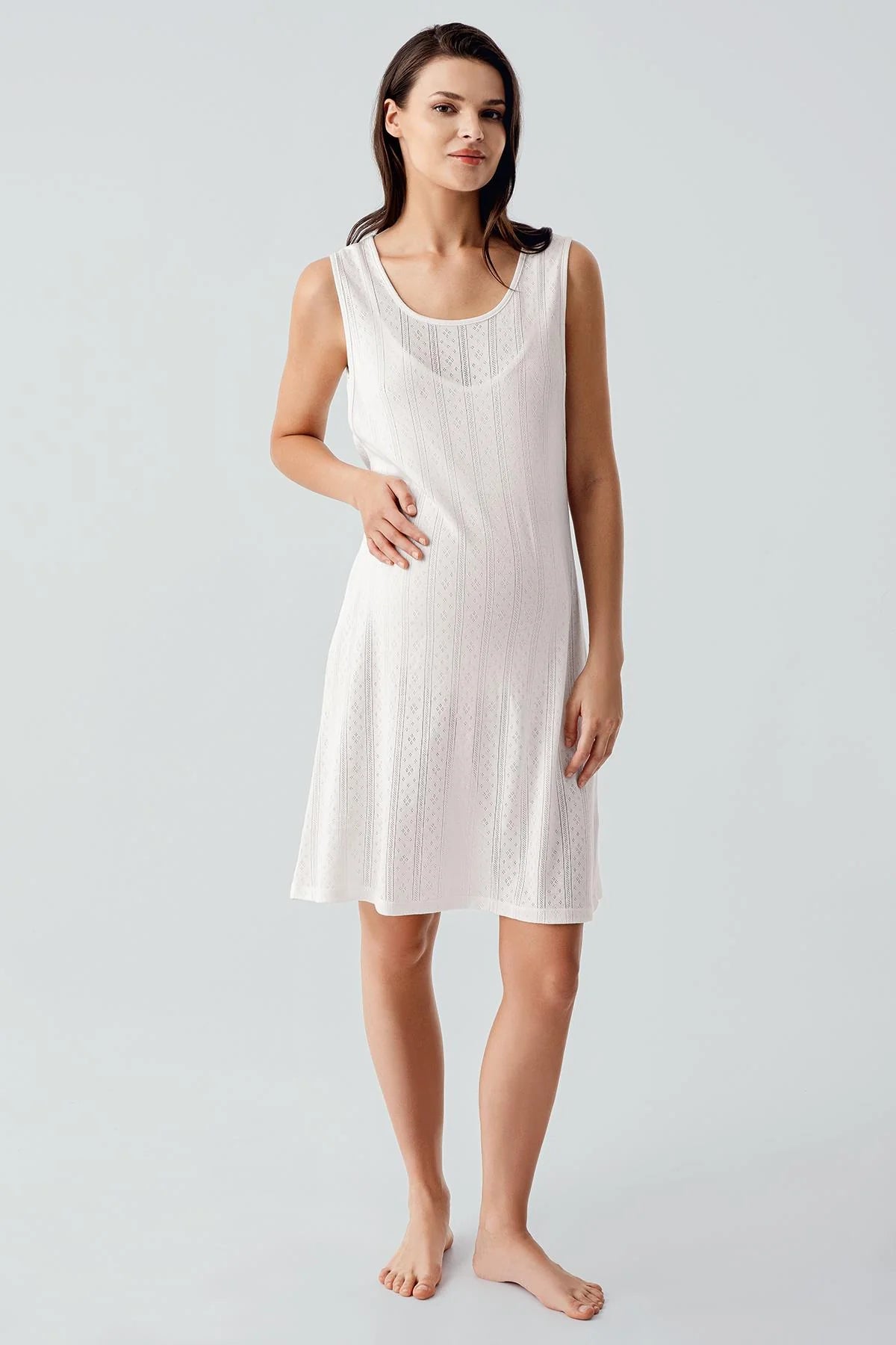 Hidden Breastfeeding Panel Maternity Feeding-Friendly Nightgown & Robe Set Ecru - S17408