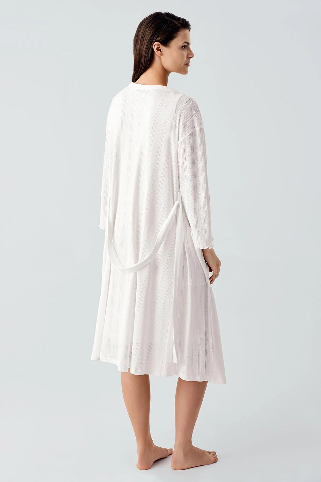 Hidden Breastfeeding Panel Maternity Feeding-Friendly Nightgown & Robe Set Ecru - S17408