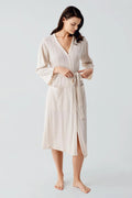 Eyelet Cotton Maternity Robe Beige - S17508