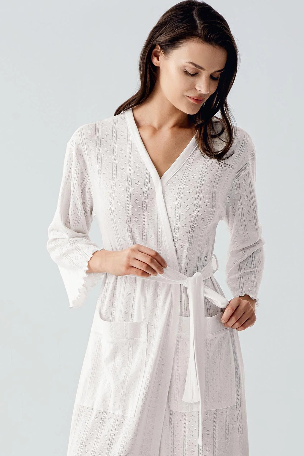 Eyelet Cotton Maternity Robe Ecru - S17508