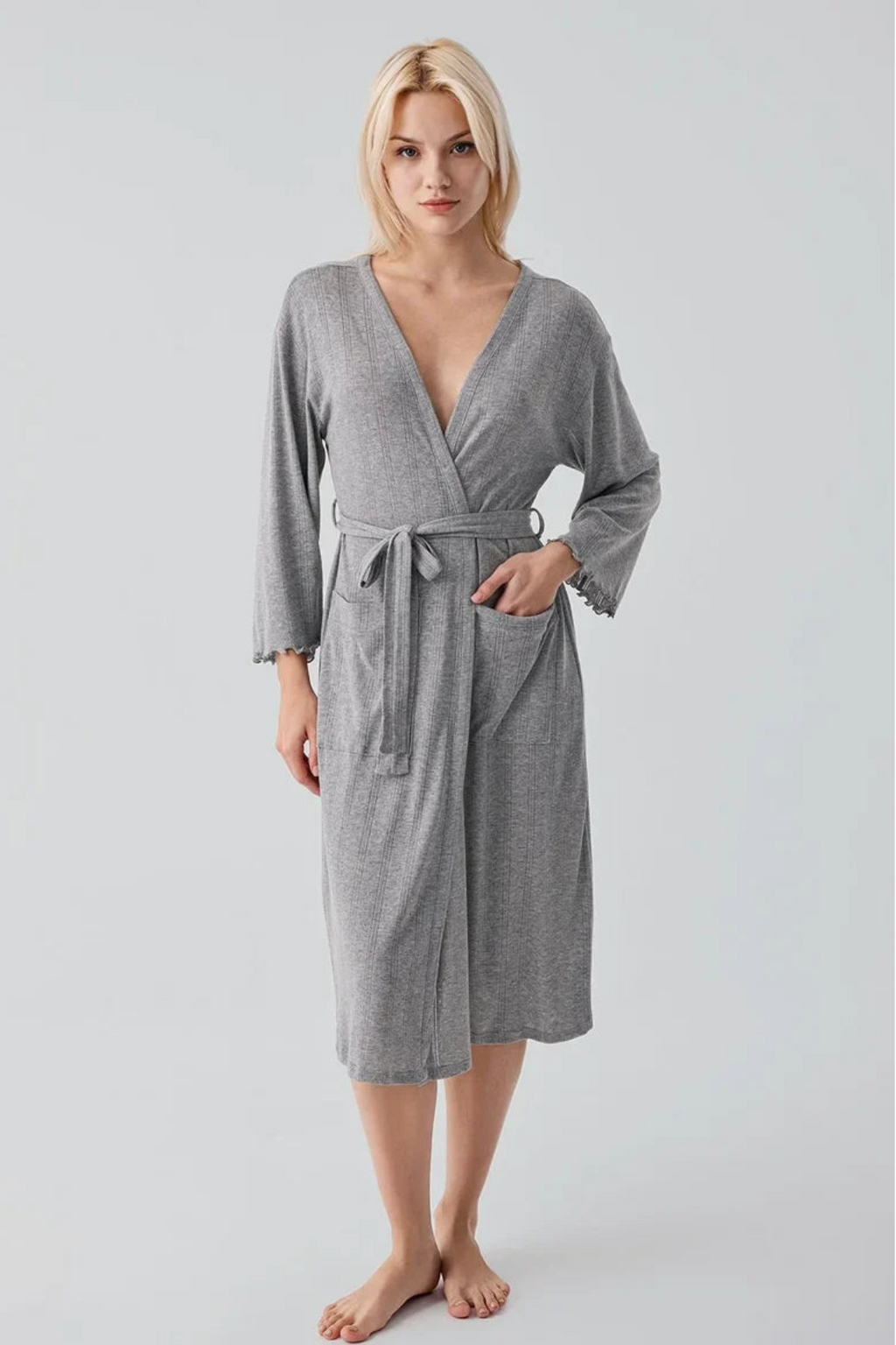 Eyelet Cotton Maternity Robe Gray - S17508