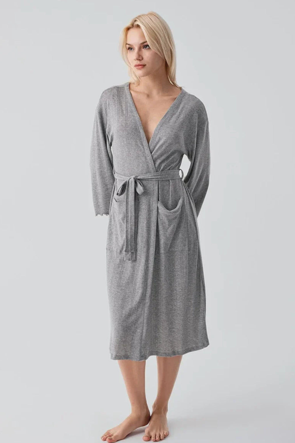 Eyelet Cotton Maternity Robe Gray - S17508