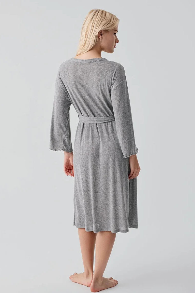 Eyelet Cotton Maternity Robe Gray - S17508