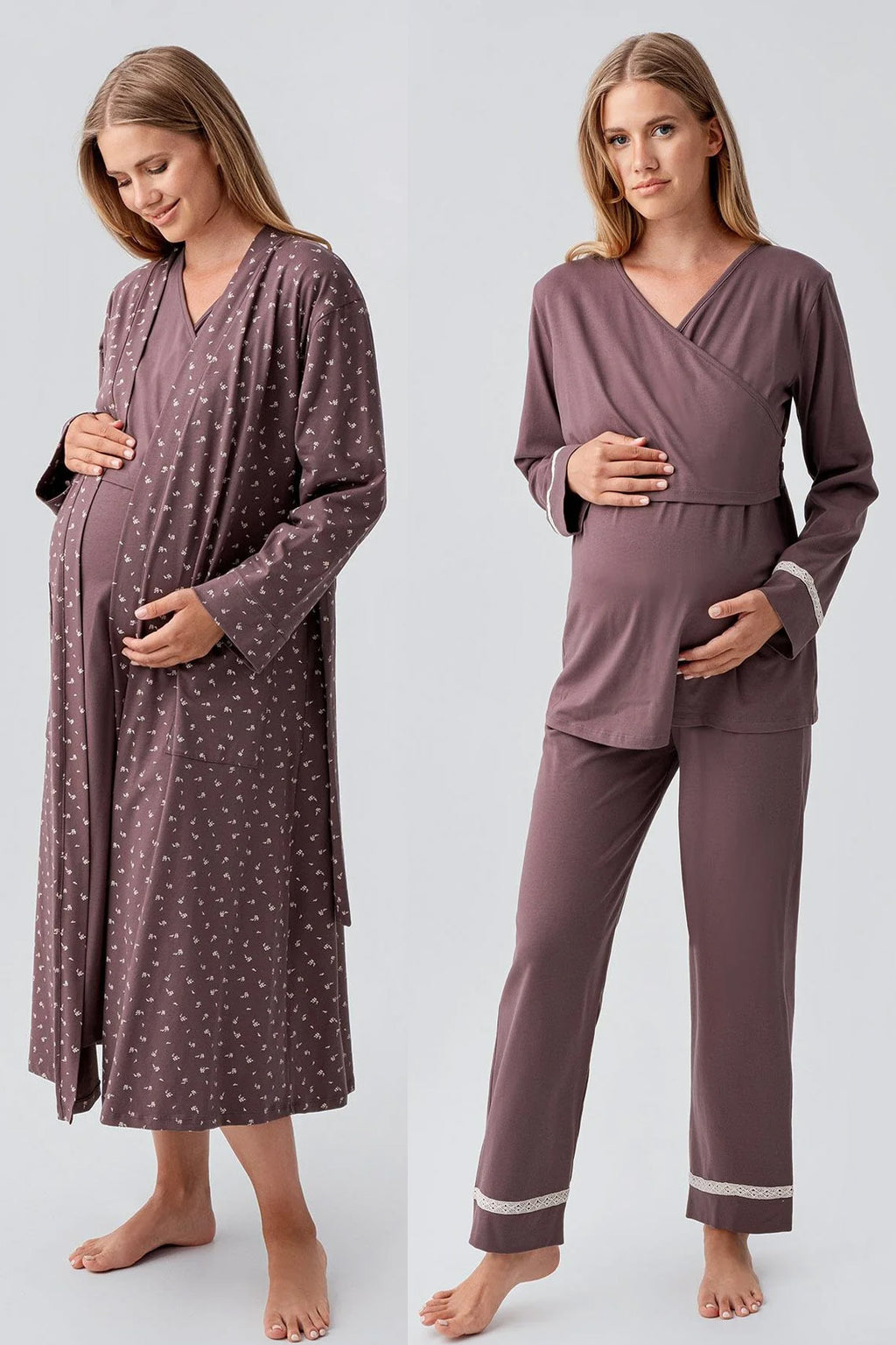 Side Tie Nursing Feature Cotton 4-Piece Maternity Feeding-Friendly Set Coffee - S180101