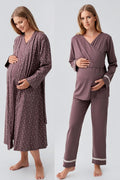 Side Tie Nursing Feature Cotton 4-Piece Maternity Feeding-Friendly Set Coffee - S180101