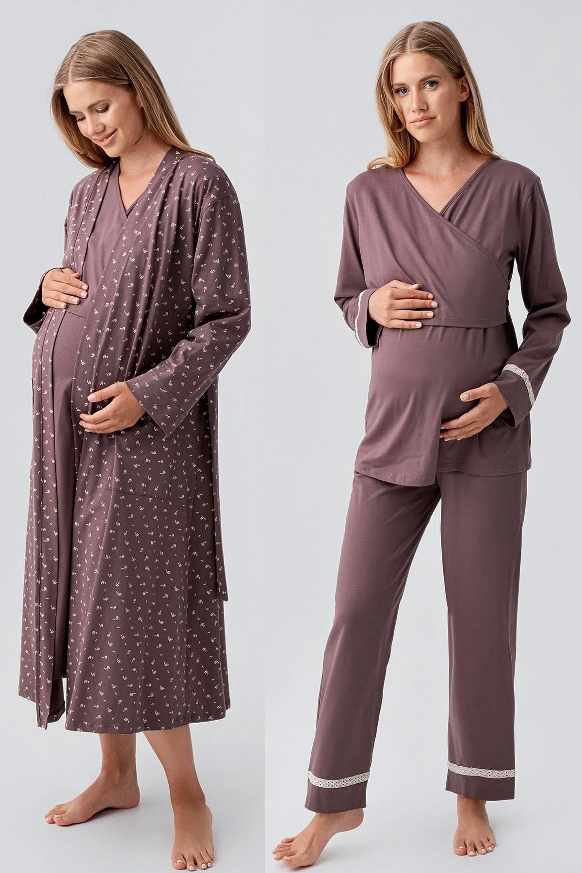 Side Tie Nursing Feature Cotton 4-Piece Maternity Feeding-Friendly Set Coffee - S180101