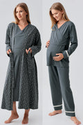 Side Tie Nursing Feature Cotton 4-Piece Maternity Feeding-Friendly Set Green - S180101