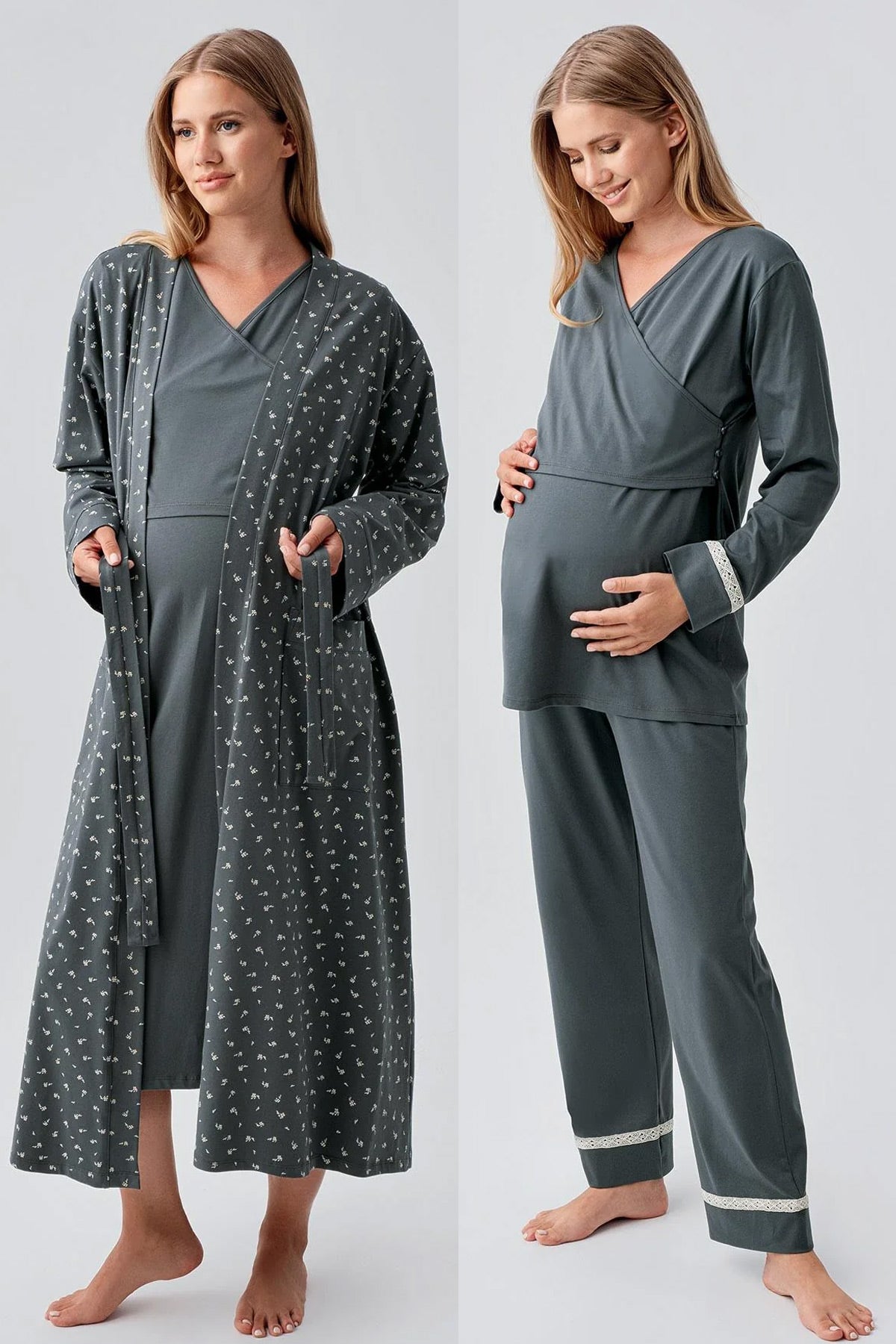 Side Tie Nursing Feature Cotton 4-Piece Maternity Feeding-Friendly Set Green - S180101