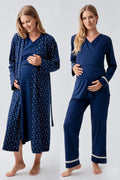 Side Tie Nursing Feature Cotton 4-Piece Maternity Feeding-Friendly Set Navy Blue - S180101