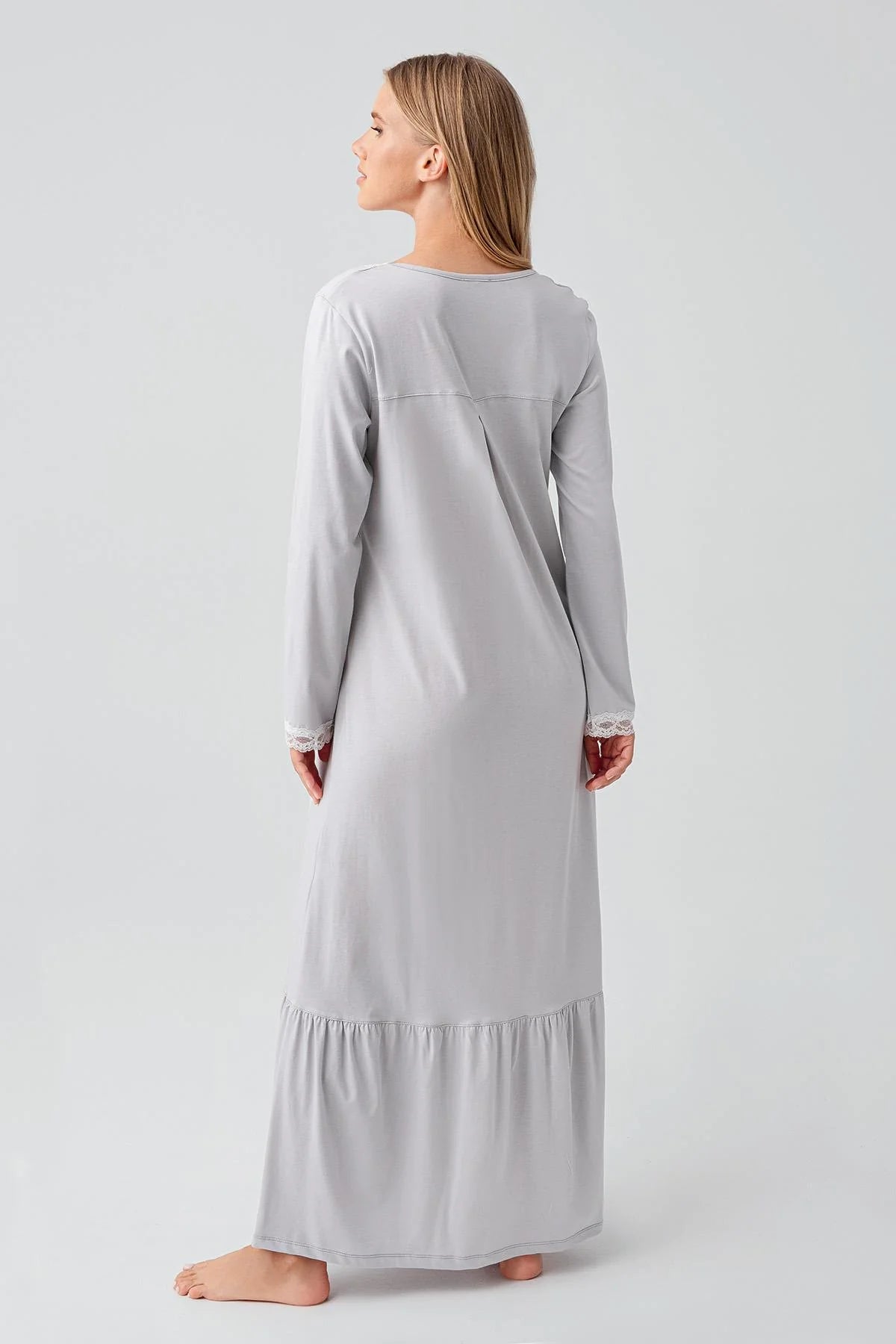 Lace Collar Cotton Plus Size Maternity Feeding-Friendly Nightgown Grey - S18100