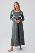 Patterned Lacy Cotton Plus Size Maternity Feeding-Friendly Nightgown Green - S18101