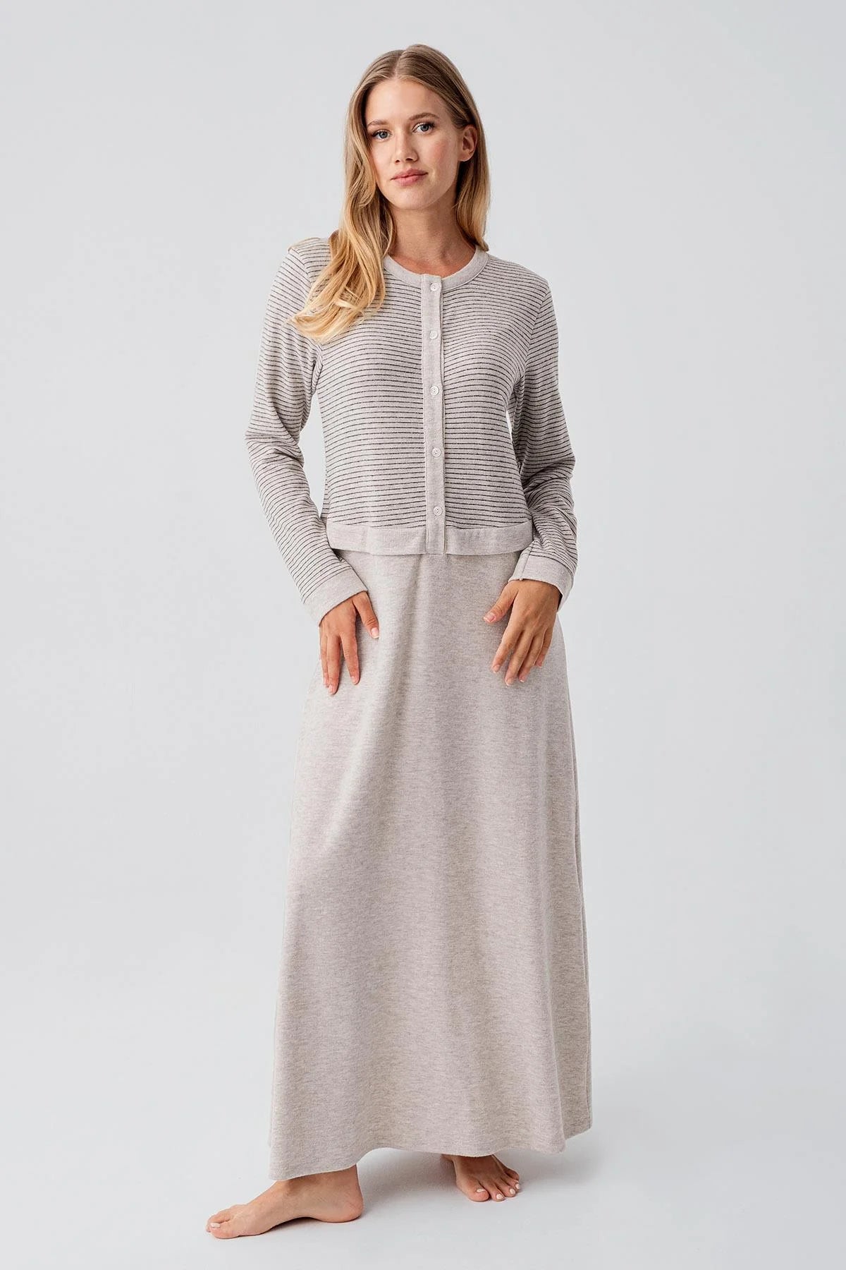 Soft Texture Maternity Feeding-Friendly Nightgown Beige - S18102