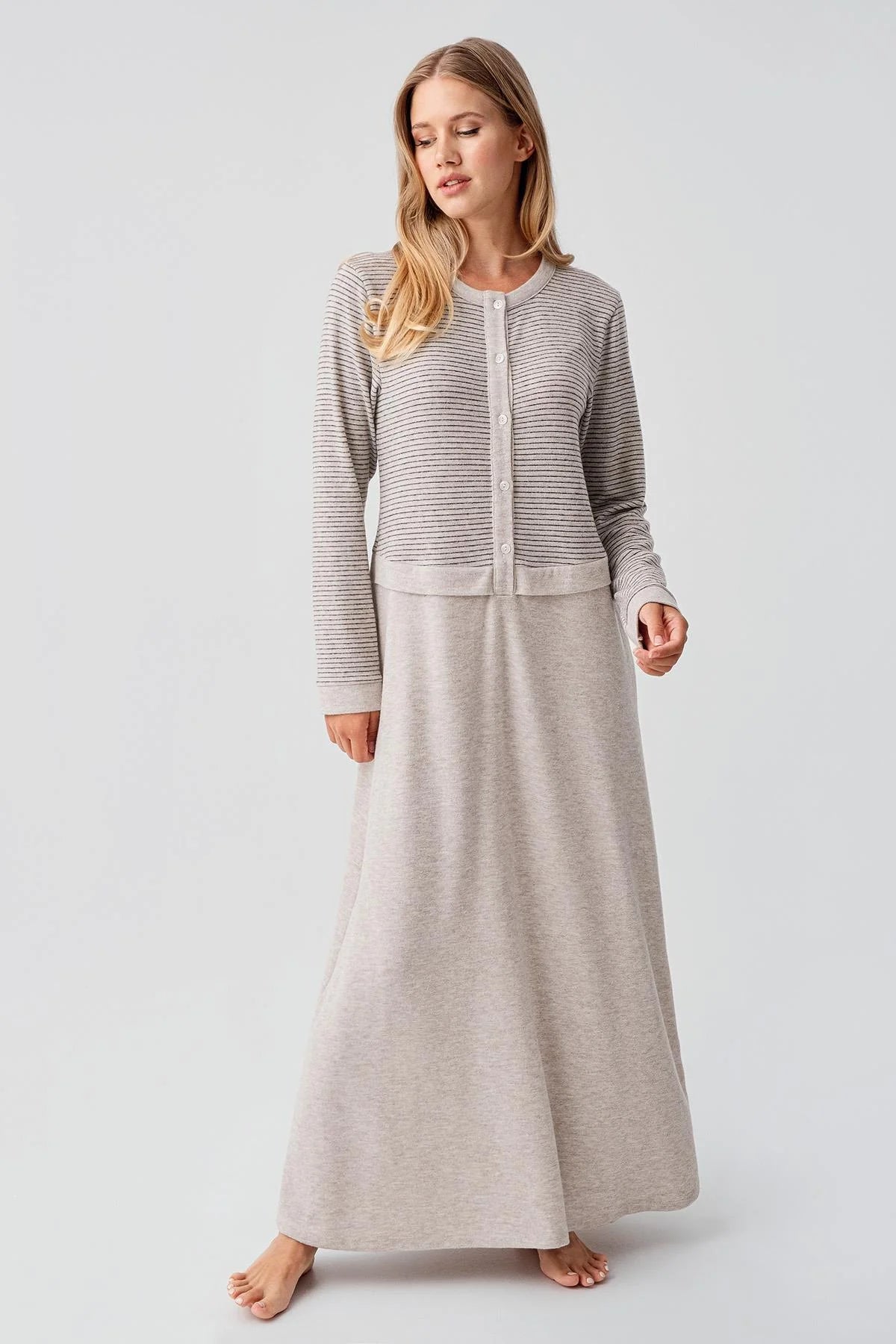 Soft Texture Maternity Feeding-Friendly Nightgown Beige - S18102