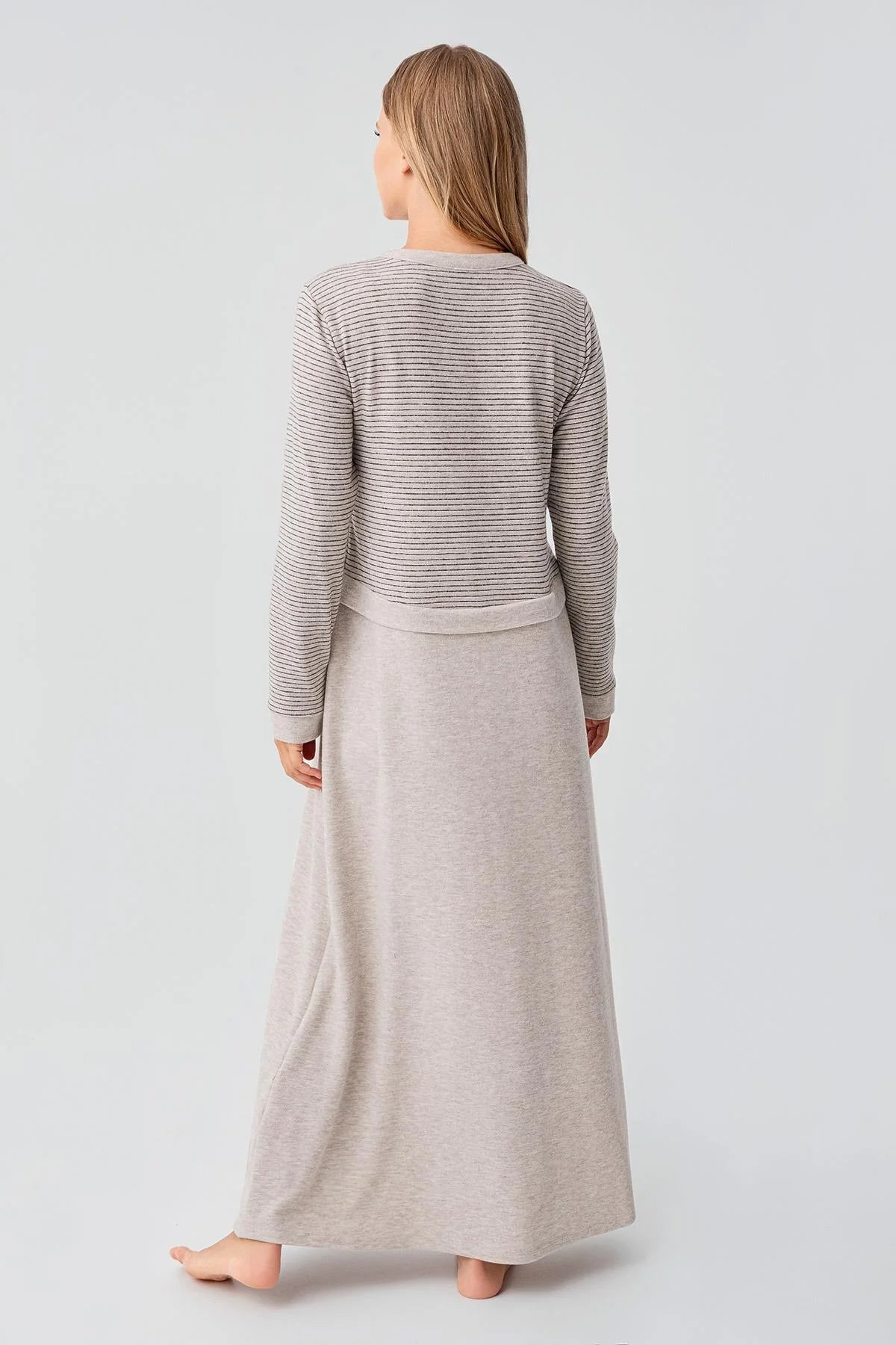 Soft Texture Maternity Feeding-Friendly Nightgown Beige - S18102