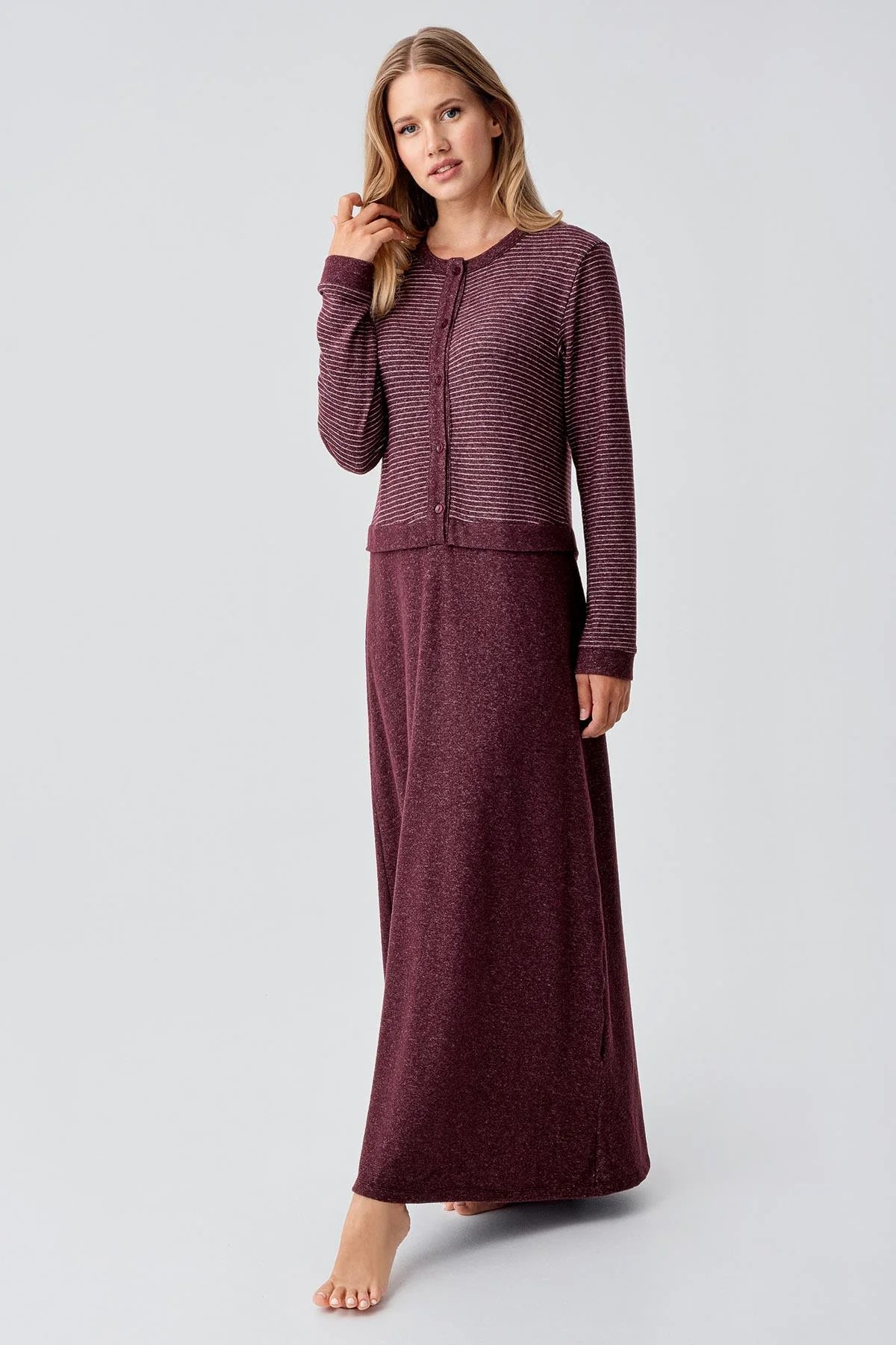 Soft Texture Maternity Feeding-Friendly Nightgown Claret Red - S18102