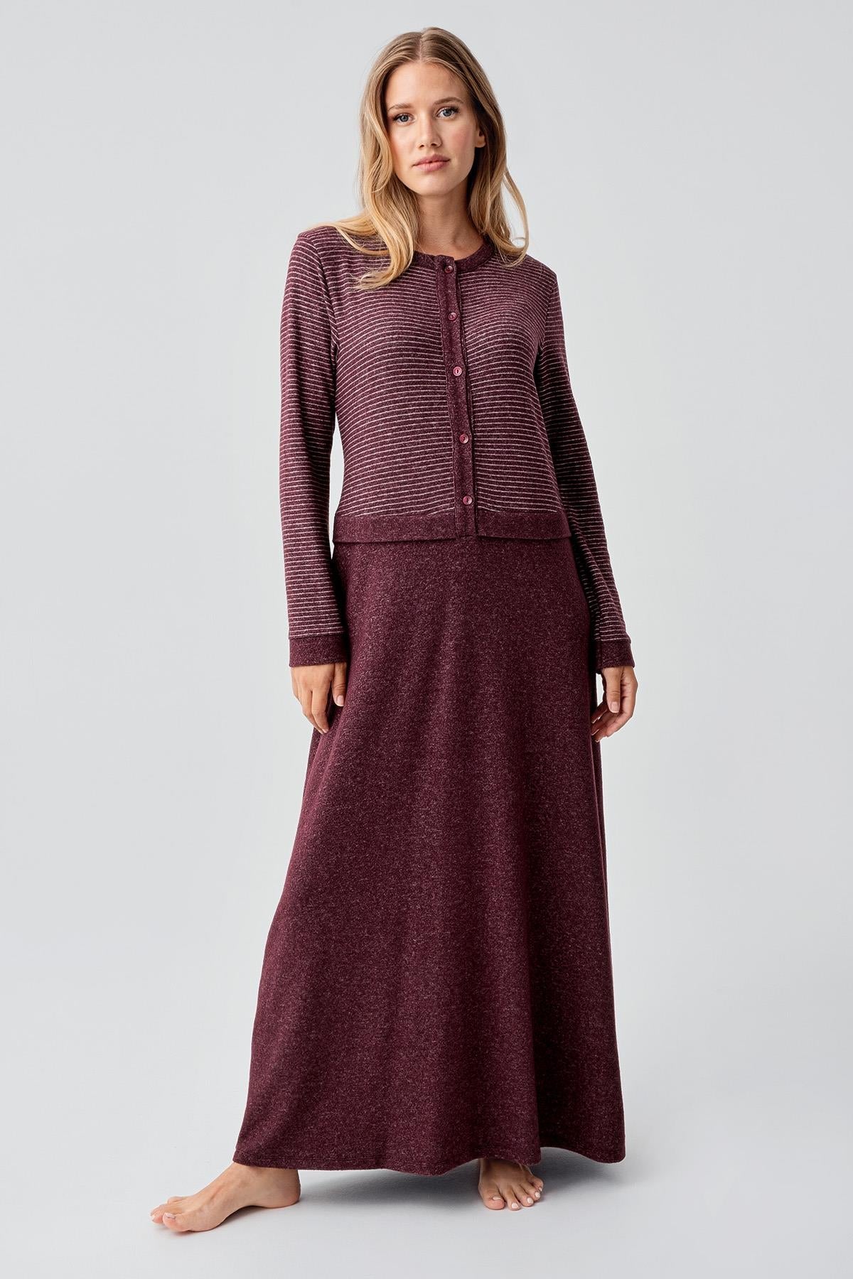Soft Texture Maternity Feeding-Friendly Nightgown Claret Red - S18102
