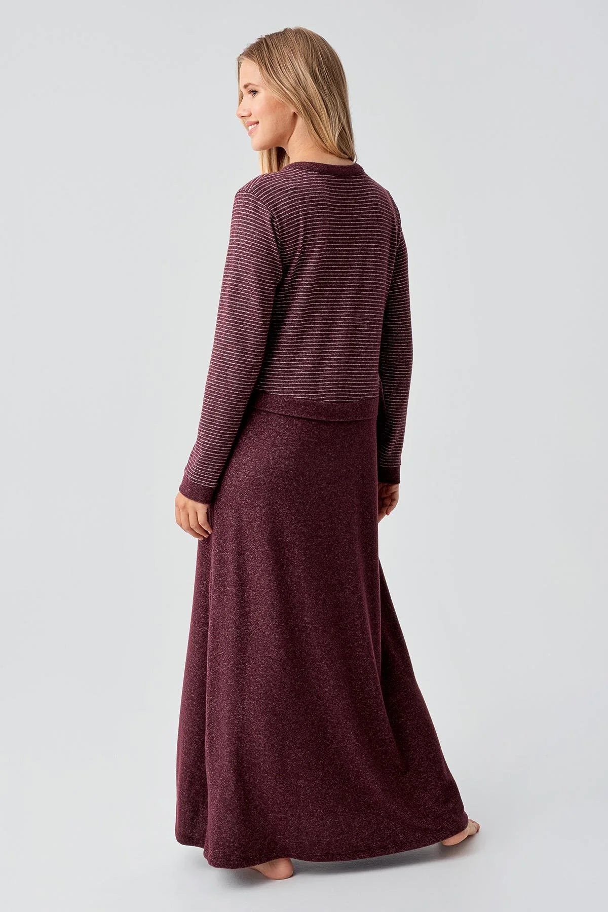 Soft Texture Maternity Feeding-Friendly Nightgown Claret Red - S18102