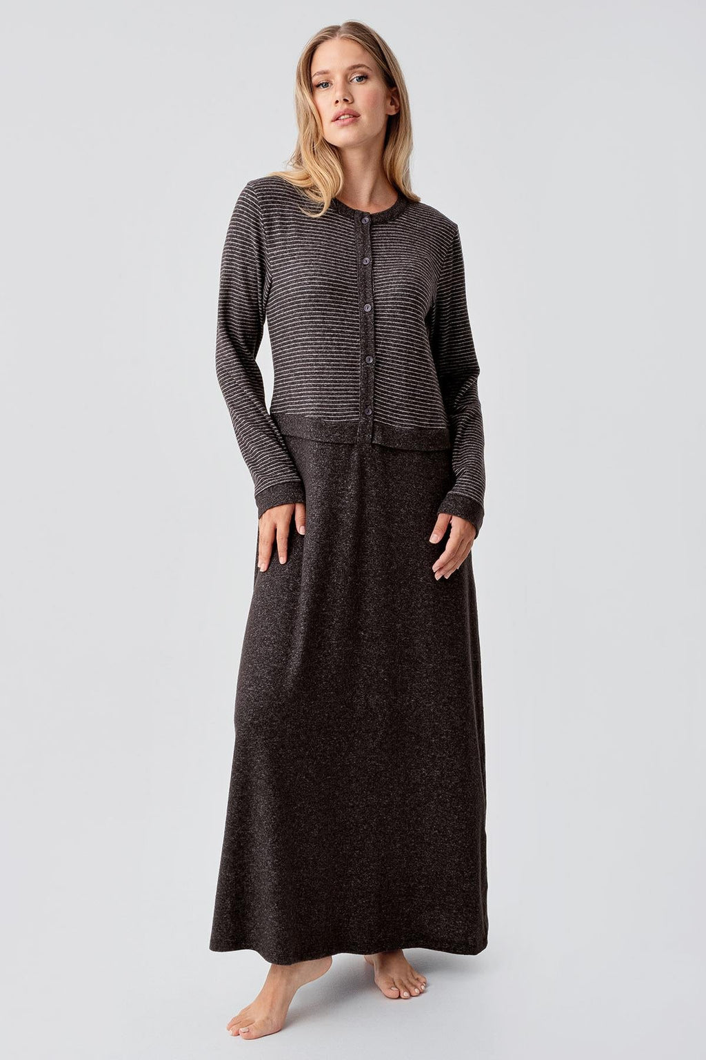Soft Texture Maternity Feeding-Friendly Nightgown Coffee - S18102