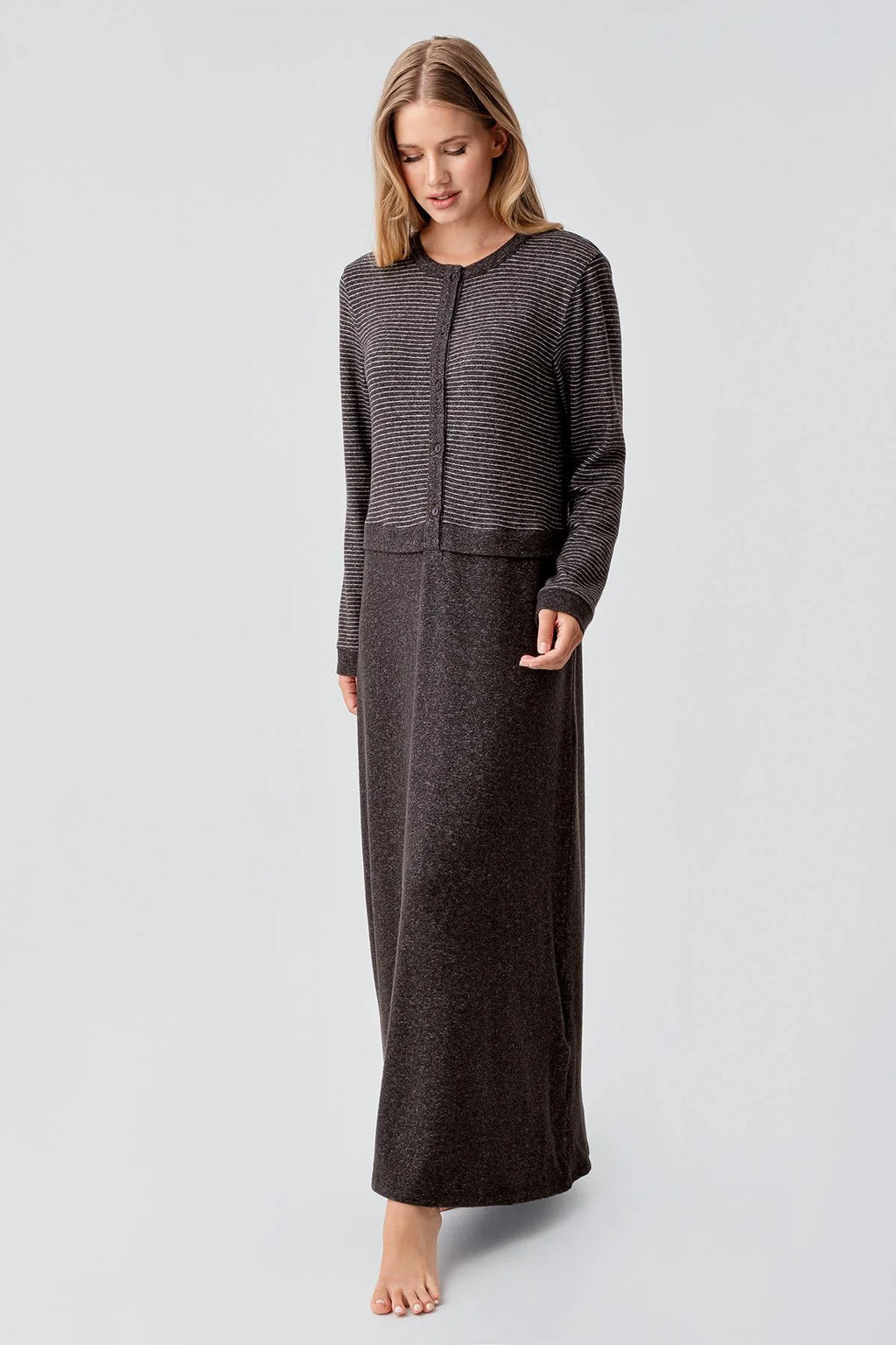 Soft Texture Maternity Feeding-Friendly Nightgown Coffee - S18102