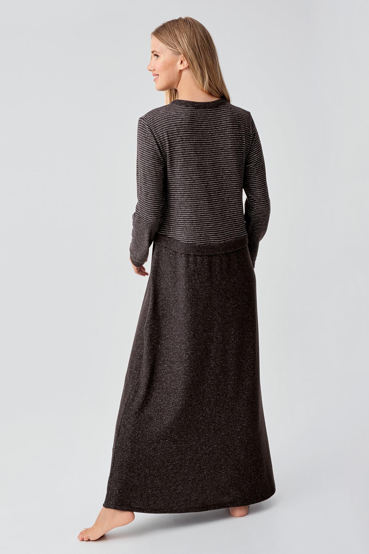 Soft Texture Maternity Feeding-Friendly Nightgown Coffee - S18102