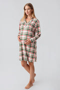 Plaid Patterned Thermal Maternity Feeding-Friendly Nightgown Patterned - S18109