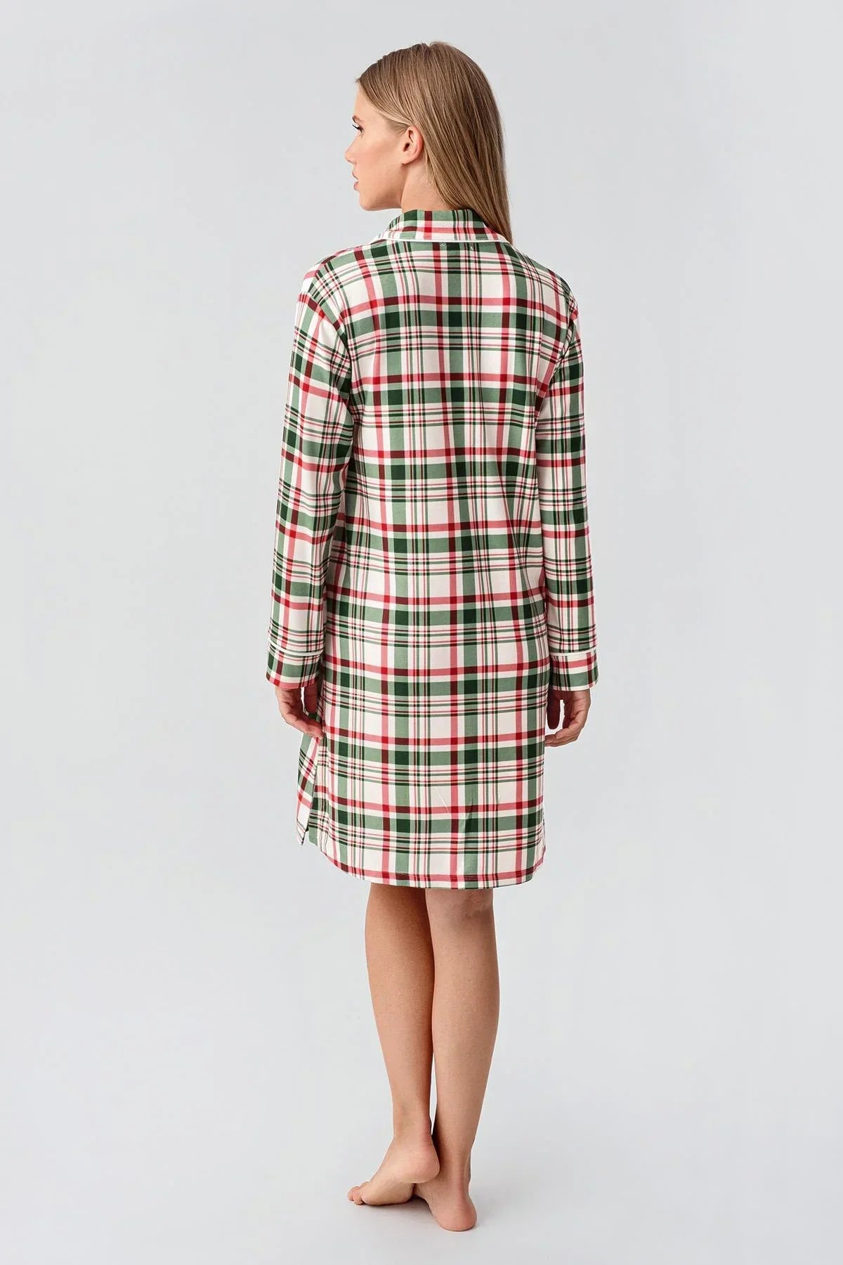 Plaid Patterned Thermal Maternity Feeding-Friendly Nightgown Patterned - S18109